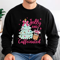 Coffee Lover Christmas Crewneck, Jolly and Caffeinated Christmas Sweatshirt, Humorous Xmas Coffee Sweater, Festive Holiday Coffee Pullover