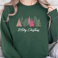 Merry Christmas Aesthetic Crewneck, Pink Christmas Tree Sweatshirt, Pastel Coquette Holiday Sweater, Girly Adorable Xmas Graphic Pullover