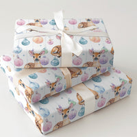 Baby Deer Christmas Gift Wrap, Watercolor Fawn Wrapping Paper, Pastel Baubles Holiday Present Paper, Whimsical Winter Wrap Roll