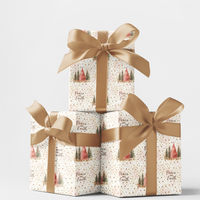 Blush Pink Gold Tree Gift Wrap Paper, Peace on Earth Christmas Wrapping Paper, Winter Forest Present Wrapping, Holiday Gift Wrapping Paper