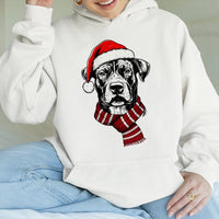 Festive Santa Hat Scarf Dog Sweatshirt, Christmas Dog Hoodie, Adorable Holiday Dog Hoodie, Winter Pet Lover Hooded Sweatshirt, Xmas Dog Present