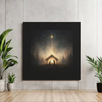 Holy Night Starry Sky Canvas Print, Nativity Scene Square Canvas, Religious Christmas Wall Art Canvas, Christian Holiday Season Decor
