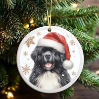 Santa Hat Dog Christmas Ornament, Newfoundland Dog Ceramic Ornament, Adorable Pet Holiday Tree Ornament, Puppy Keepsake, Present for Dog Lovers
