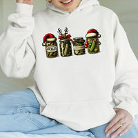 Humorous Pickle Jar Graphic Hoodie, Christmas Pickle Hoodie, Adorable Holiday Season Sweatshirt, Retro Xmas Tradition Hoodie, Foodie Present