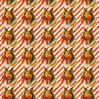 Candy Cane Puppy Gift Wrap, Collie Dog Christmas Wrapping Paper, Holiday Striped Dog Wrapping Paper, Festive Winter Gift Wrap