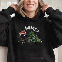 Humorous Cat with Holiday Lights Hoodie, Grumpy Black Cat Christmas Hoodie, Sarcastic Christmas Cat Mom Pullover, Adorable Xmas Sweatshirt