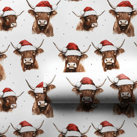 Santa Hat Cow Gift Wrap, Highland Cow Christmas Wrapping Paper, Rustic Farm Animal Wrapping Paper, Farmhouse Christmas Gift Wrap Roll