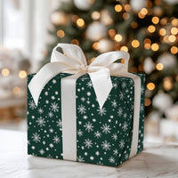 Dark Green Holiday Gift Wrap, White Snowflake Christmas Wrapping Paper, Winter Snowflakes Wrapping Paper, Classic Xmas Gift Wrapping Paper