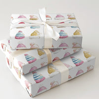Pastel Santa Beanie Christmas Wrapping Paper, Watercolor Winter Hat Wrapping Paper, Comfy Holiday Wrapping Paper Roll, Festive Gift Wrap