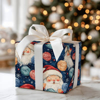 Starry Yarn Santa Claus Wrapping Paper, Knitting Santa Wrapping Paper, Navy Blue Christmas Wrapping Paper, Crafter Holiday Gift Wrap Roll