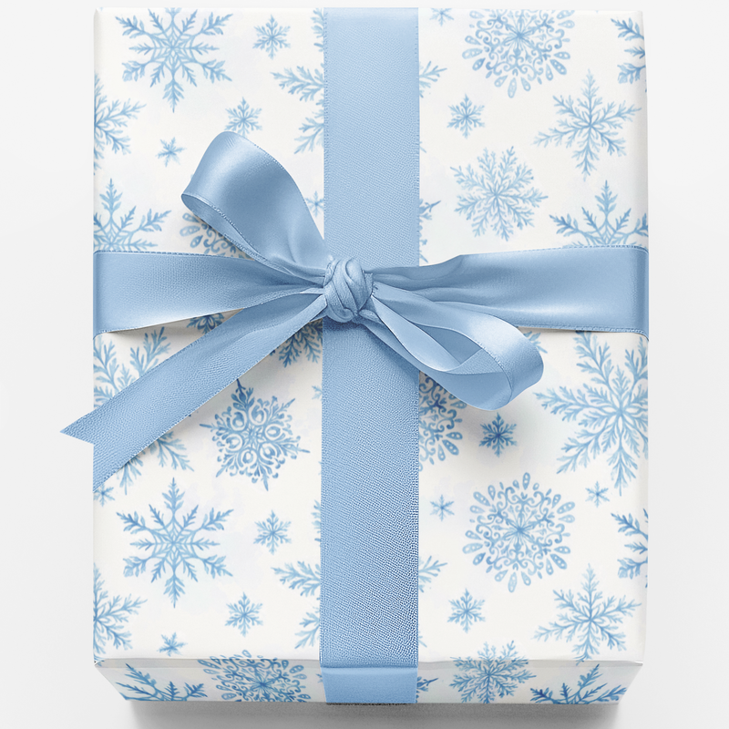 Blue Frost Christmas Gift Wrap, Winter Snowflake Wrapping Paper, Holiday Snowflake Present Paper, Elegant Christmas Gift Wrapping Paper