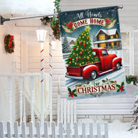 All Hearts Come Home for Christmas Yard Flag, Christmas Red Truck Garden Flag, Vintage Red Truck Holiday Garden Flag, Winter Lawn Decor