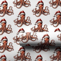 Santa Hat Sea Life Gift Wrap, Coastal Christmas Octopus Wrapping Paper, Nautical Holiday Present Paper, Whimsical Ocean Xmas Wrapping Paper