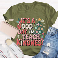 Good Day to Teach Kindness Tee, Kindness Christmas Tree Shirt, Retro Teacher Christmas T-Shirt, Adorable Holiday Educator Graphic Shirt