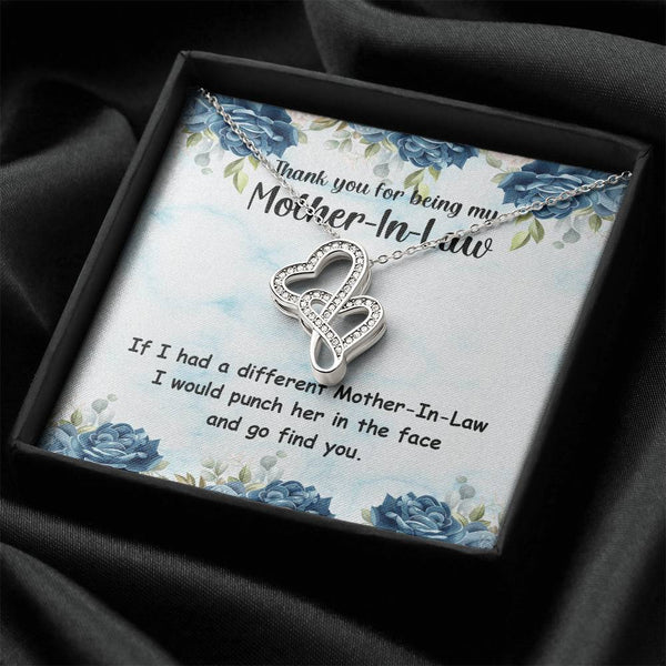 Interlocking Heart Pendant Necklace, Mother-in-Law Double Heart Necklace, 14K White Gold Heart Necklace, Birthday Christmas P