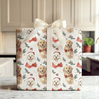 Holiday Dog Wrapping Paper, Golden Retriever Christmas Wrapping Paper, Festive Watercolor Canine Gift Wrapping Paper, Xmas Pet Gift Wrap