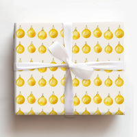 Watercolor Yellow Ornament Gift Wrap, Gold Christmas Baubles Wrapping Paper, Elegant Holiday Wrapping Paper, Festive Xmas Gift Wrap
