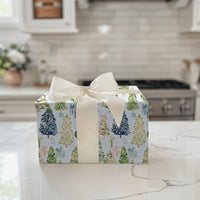 Whimsical Holiday Gift Wrap, Watercolor Christmas Tree Wrapping Paper, Light Blue Xmas Tree Wrapping Paper, Seasonal Gift Wrap Roll