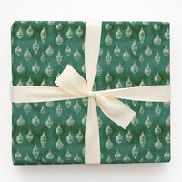 Dark Green Holiday Gift Wrap, Vintage Sketch Ornaments Wrapping Paper, Rustic Christmas Tree Bauble Wrapping Paper, Farmhouse Gift Wrap Roll