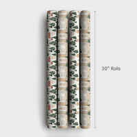 Red Trolley Christmas Gift Wrap, Winter Cityscape Wrapping Paper, Watercolor City Streetcar Wrapping Paper, Festive Holiday Gift Wrap Roll