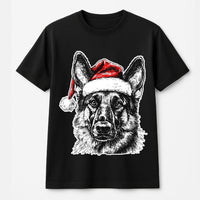 Santa Hat Dog T-Shirt, German Shepherd Christmas Shirt, Adorable Holiday Puppy Graphic Tee, Festive Dog Lover Shirt, Winter Pet Holiday Present