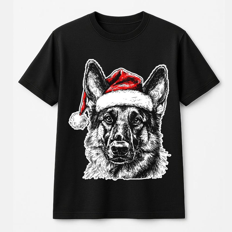 Santa Hat Dog T-Shirt, German Shepherd Christmas Shirt, Adorable Holiday Puppy Graphic Tee, Festive Dog Lover Shirt, Winter Pet Holiday Present