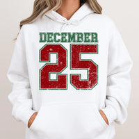 Retro Christmas Date Varsity Sweatshirt, December 25 Hoodie, Vintage Xmas Holiday Hooded Pullover, Christmas Season Casual Hoodie