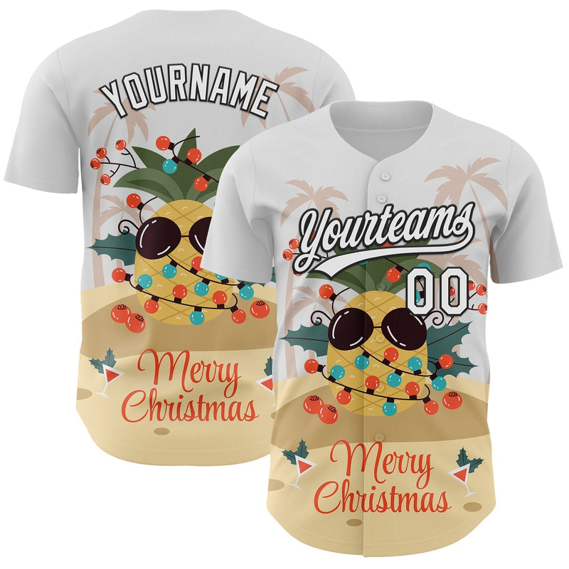 Tropical Holiday Baseball Shirt, Custom Christmas Pineapple Baseball Jersey, Personalized Stitched Xmas Jersey, Name and Number Fan Uniform