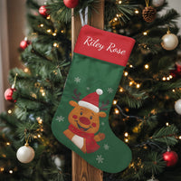 Snowflake Holiday Stocking, Adorable Reindeer Christmas Stocking, Personalized Christmas Stocking, Custom Name Stocking, Kids Xmas Present Decor