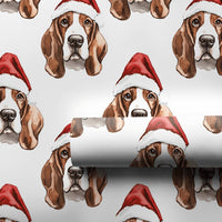 Festive Winter Holiday Dog Gift Wrap, Basset Hound Christmas Wrapping Paper, Adorable Basset Hound Wrapping Paper, Xmas Dog Lover Present Wrap