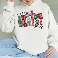 Red Green Checkerboard Faith Sweatshirt, Merry Christ-mas Cross Hoodie, Religious Christmas Tree Pullover, Jesus Holiday Present