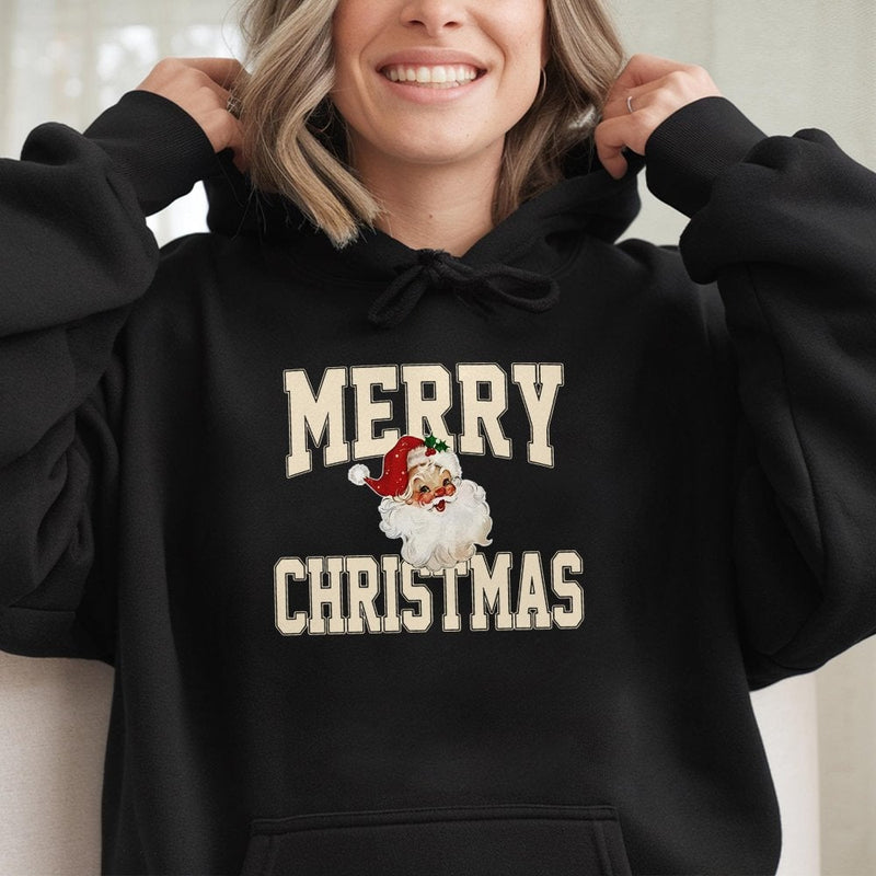 Vintage Santa Claus Hooded Sweatshirt, Merry Christmas Santa Hoodie, Retro Holiday Pullover, Comfy Xmas Winter Sweater, Christmas Present