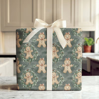 Watercolor Cookie Holiday Wrapping Paper, Gingerbread Girl Christmas Wrapping Paper, Winter Wreath Gift Wrap Roll, Adorable Festive Xmas Paper