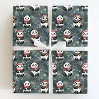Santa Hat Teal Gift Wrap, Watercolor Panda Christmas Wrapping Paper, Adorable Winter Panda Wrapping Paper, Holiday Animal Present Paper