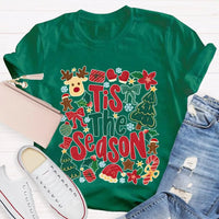 Festive Holiday Graphic Tee, Tis the Season Reindeer Christmas Tree Shirt, Retro Winter Christmas Shirt, Merry Xmas Present for Her