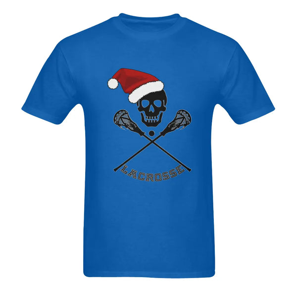 Double Sided Holiday Sports Tee, Lacrosse Skull Santa Hat Christmas T-Shirt, Lax Player Xmas Shirt, Mens Winter Sports T-Shir