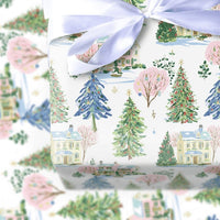 Christmas Town Gift Wrap, Watercolor Winter Village Wrapping Paper, Snowy Cottage Wrapping Paper Roll, Festive Holiday Present Supplies