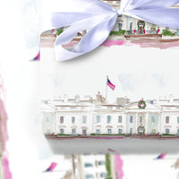 Patriotic Watercolor Gift Wrap, White House Christmas Wrapping Paper, Holiday Landmark Present Wrap, Festive Winter Seasonal Present Paper