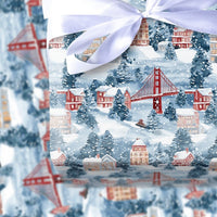 Golden Gate Bridge Gift Wrap, San Francisco Christmas Wrapping Paper, Winter Wonderland Wrapping Paper, California Holiday Gift Wrap