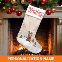 Kitten Reindeer Antlers Stocking, Personalized Cat Christmas Stocking, Custom Pet Holiday Stocking, Velboa Mantel Decor, Cat Lover Present