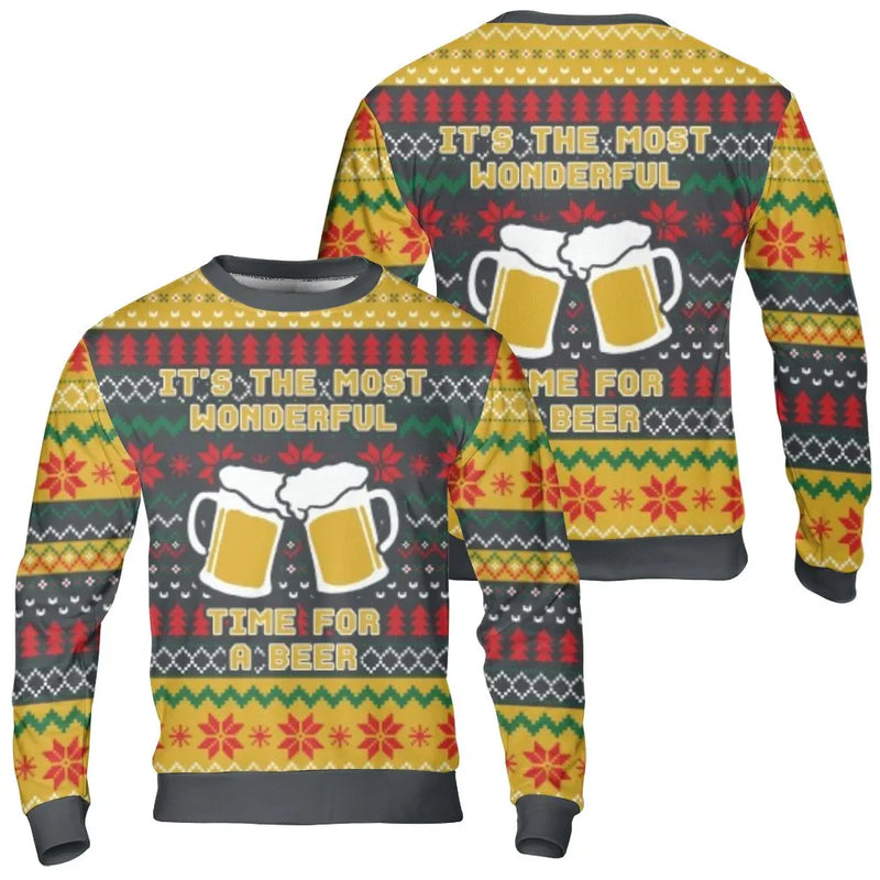 Humorous Beer Lover Christmas Sweatshirt, Wonderful Time for a Beer Sweatshirt, Ugly Christmas Party Sweatshirt, Holiday Drinking Crewneck