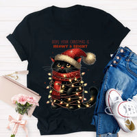 Adorable Holiday Cat Graphic Tee, Meowy and Bright Christmas Cat Teacher T-Shirt, Festive School Teacher Shirt, Humorous Cat Lover Xmas Top