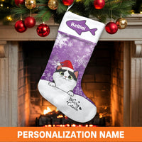 Adorable Kitten Christmas Stocking, Personalized Cat Santa Hat Christmas Stocking, Custom Pet Holiday Stocking, Cat Lover Holiday Mantle Present