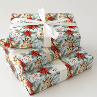 Watercolor Safari Animal Gift Wrap, Christmas Giraffe Wrapping Paper, Red Scarf Giraffe Wrapping Paper, Holiday Present Gift Wrap Roll