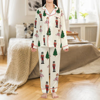 Ballerina Tree Pajama Set, Nutcracker Christmas Satin Pajamas, Holiday Button-Up Sleepwear, Festive Winter Loungewear, Xmas Present for Her