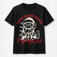 Humorous Cat Christmas T-Shirt, Grumpy Santa Kitten Shirt, Holiday Lights Cat Tee, Sarcastic Kitten Graphic Shirt, Cat Lover Xmas Present