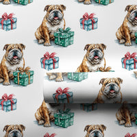 Watercolor Dog Holiday Gift Wrap, English Bulldog Christmas Wrapping Paper, Festive Puppy Wrapping Paper Roll, Dog Lover Xmas Present Wrap