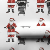 BBQ Santa Claus Gift Wrap, Kamado Santa Wrapping Paper, Grilling Santa Christmas Paper, Barbecue Present Wrap