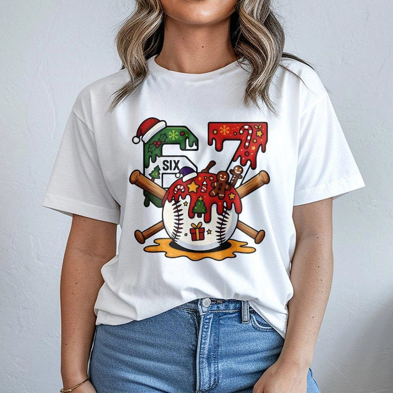 Festive Number 67 Baseball Shirt, Christmas Baseball 67 T-Shirt, Holiday Sports Graphic Tee, Baseball Player Christmas T-Shirt, Coach Present