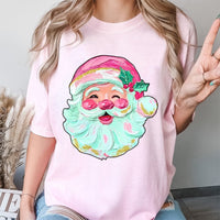 Textured Brushstroke Christmas Shirt, Retro Santa T-Shirt, Vintage Santa Claus Graphic Tee, Adorable Holiday Season T-Shirt, Festive Xmas Present